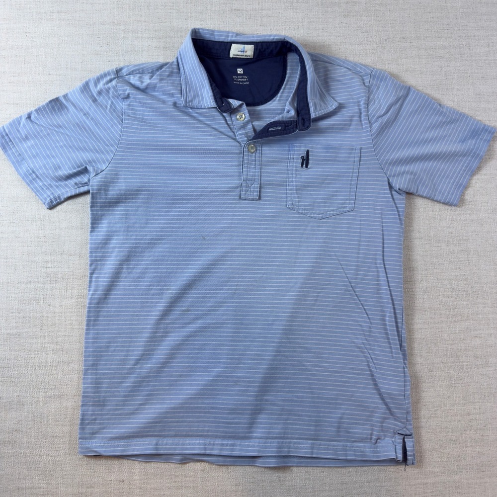 johnnie-O Hangin Out Polo Boys 12 Blue White Striped Stretch Golf Shirt